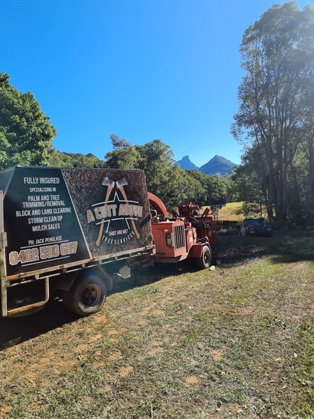 The chipper truck on a clearing job with Wollumbin behind